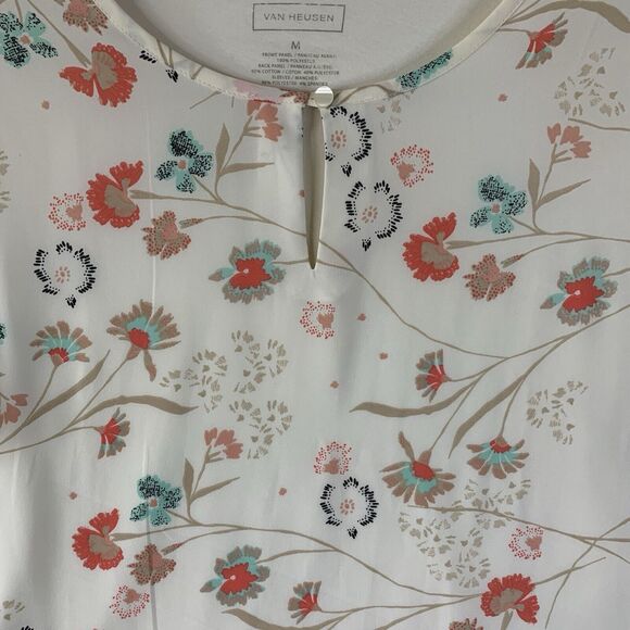 Van Heusen Top Blouse Women Medium Floral Casual Grannycore Embroidered Normcore - Picture 8 of 9